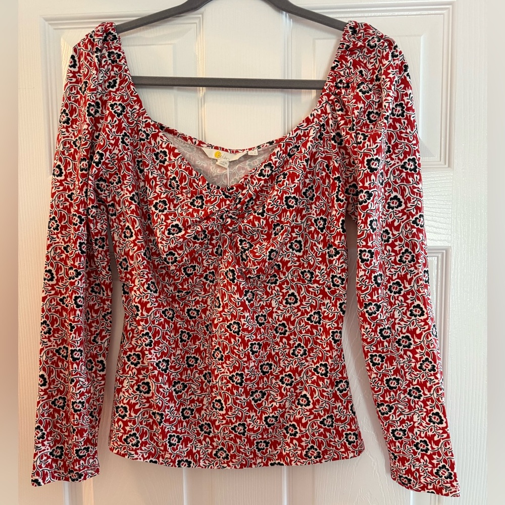 Boden Women's 10 Sweetheart Jersey Top Red Floral